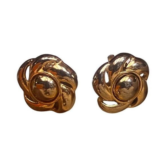 MCM Napier Floral Gold Tone Clip On Earrings Designer Costume Jewelry - Picture 2 of 8